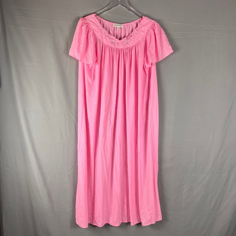 Miss Elaine Tricot Short Nightgown Women Large Pink Floral Embroidered Sleepwear